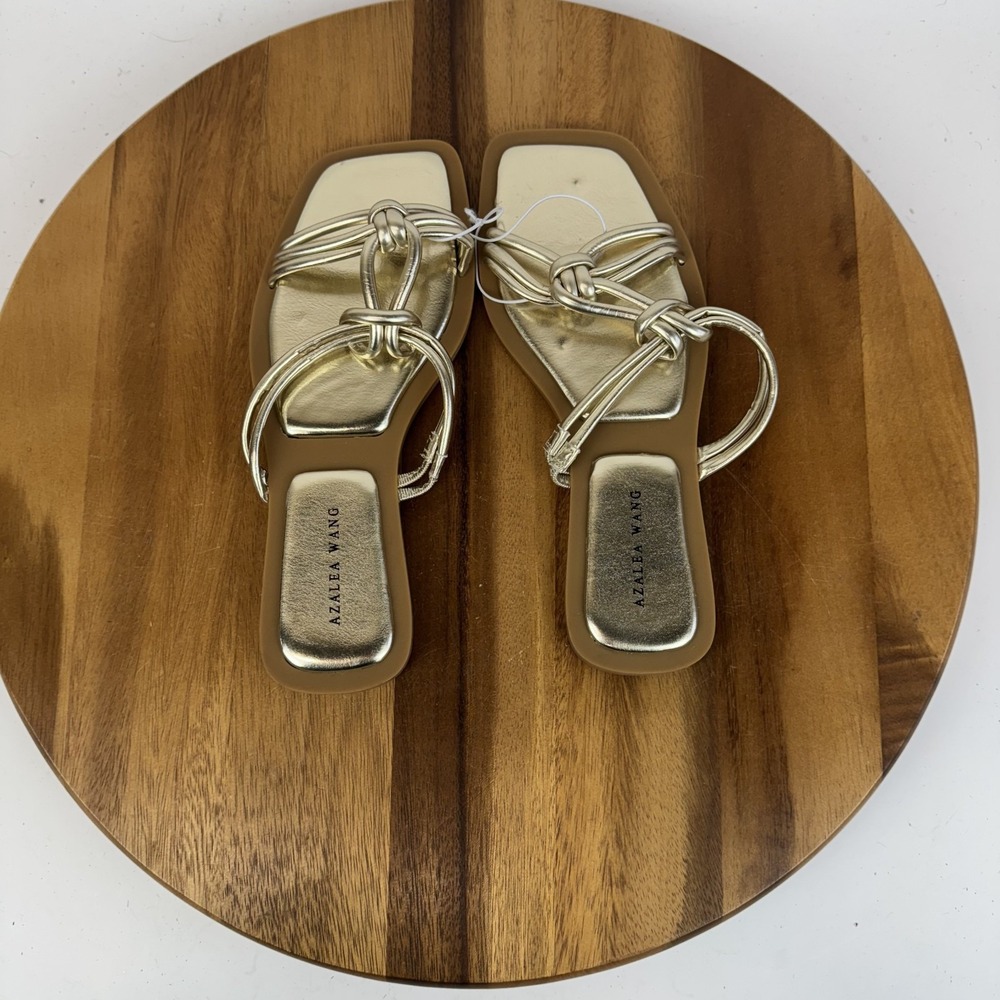New NWOB Womens Azalea Wang Stetson Gold Metallic Leather Slides Sandals Size 8